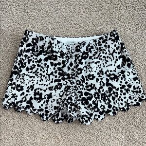 J. Crew High Waist Black and White Patterned Shorts Scallop Hem